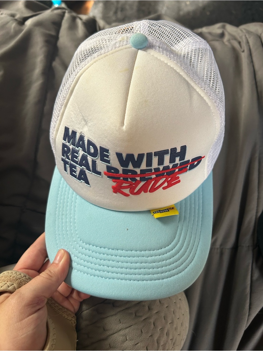 Made With Real Tea Trucker Hat - White & Light Blue